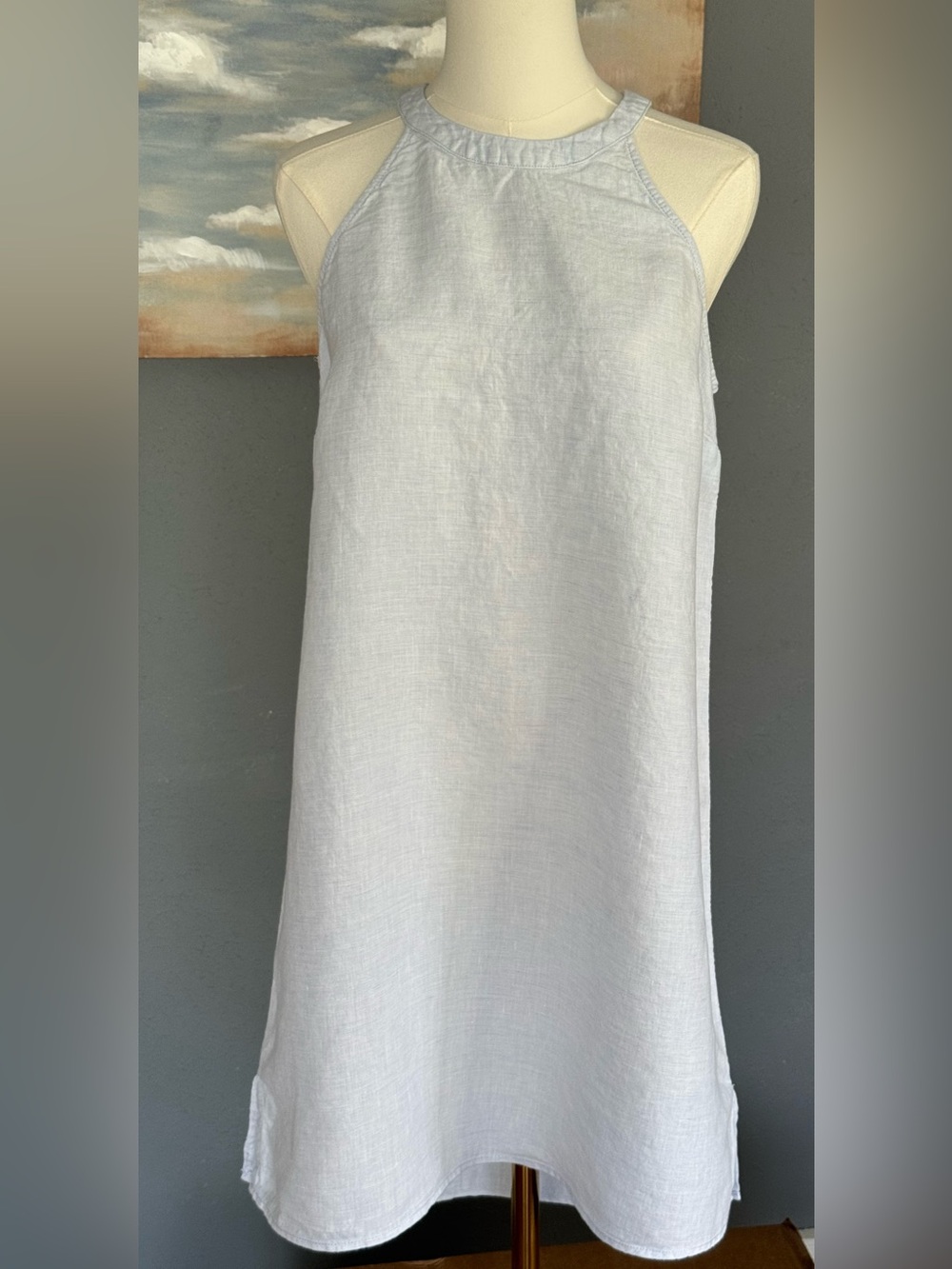 St Tropez West 100% Linen Halter Neck A Line Dress Pastel Blue Size Medium